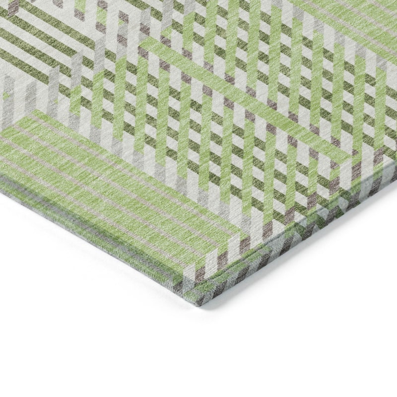 Machine Washable Indoor/ Outdoor Geometric Stripe Chantille Rug