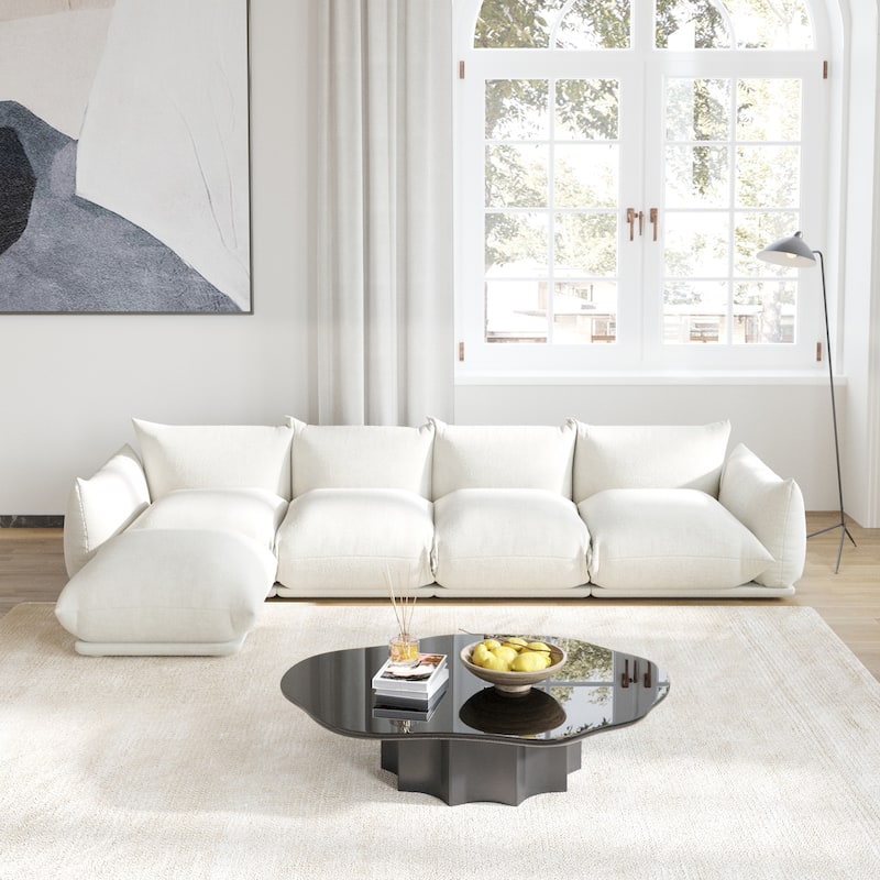 Modular Sectional Sofa Chenille Fabric Sofa with Ottoman - Beige