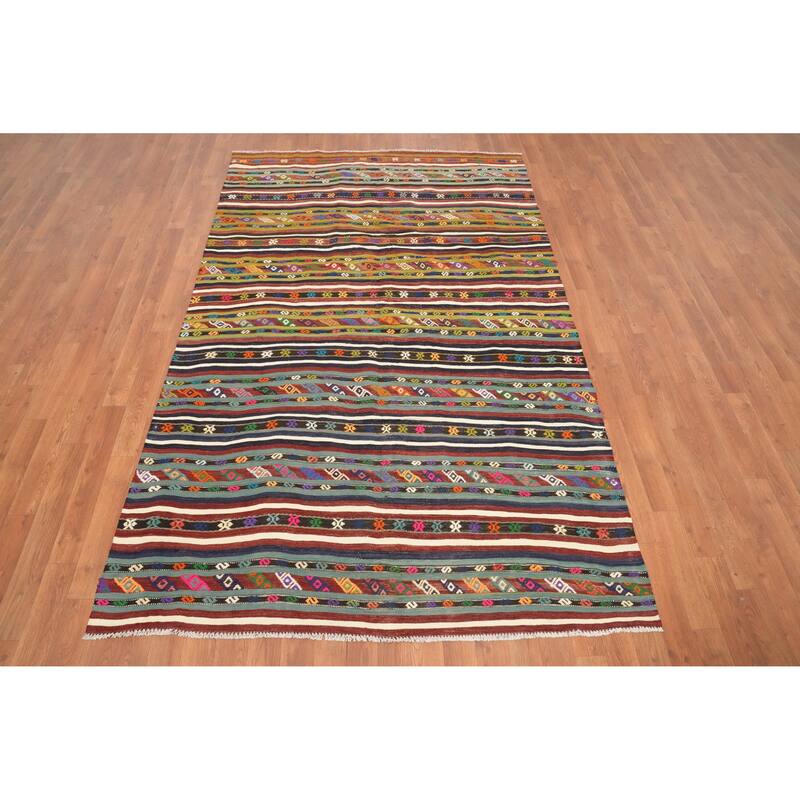 Hand Woven Oriental 100% Wool Carpet Southwestern Tribal Multi-Colored Kilim Area Rug - 7' 11'' X 4' 11''