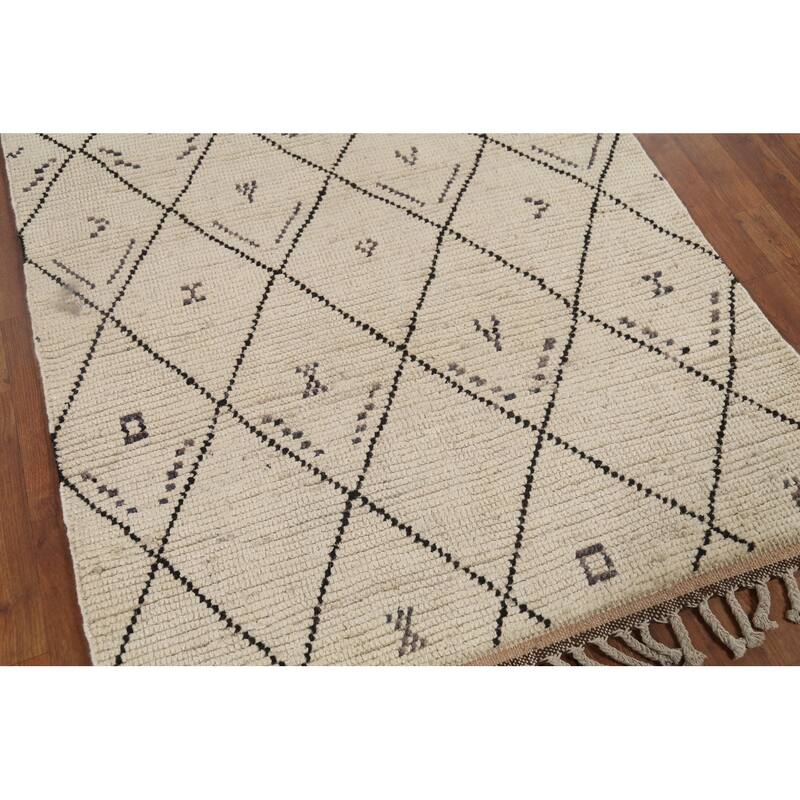 All-Over Trellis Moroccan Oriental Area Rug Handmade Wool Carpet - 3'11"x 6'9"