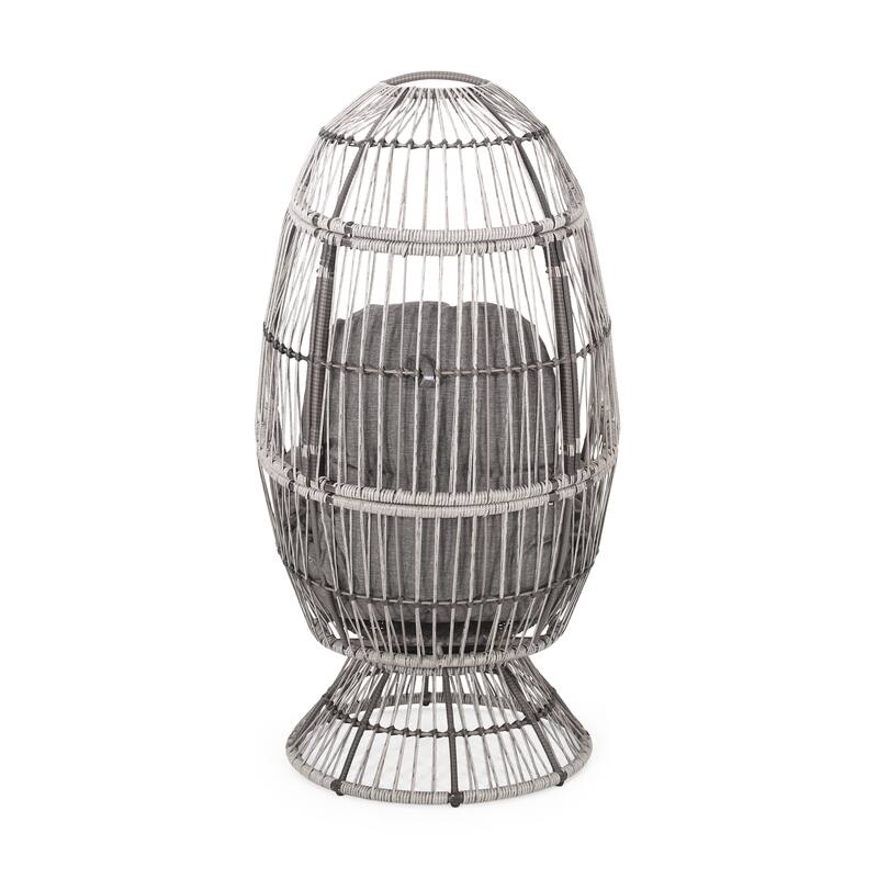 Gray Taupe Swivel Egg Chair Outdoor Faux Rattan with Water Resistant Cushions 58H