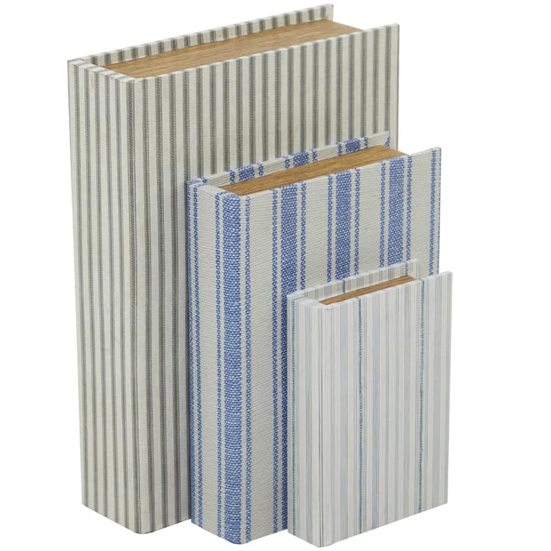 Faux Storage Book Decorative Box - Set of 3 Dark Brown, Gray, Cream, Beige, Multi Colored, Blue, White - Roche River Decor