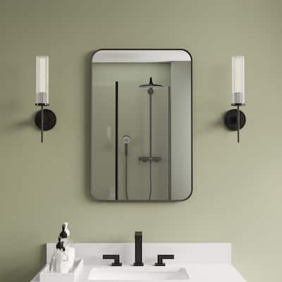 Recessed or Surface Wall Mount Bathroom Mirror Medicine Cabinet With Adjustable Glass Shelves
