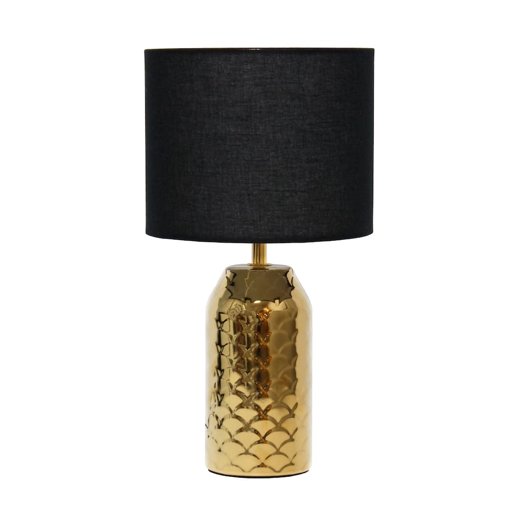 Mermaid Fishscale Porcelain Table Lamp with Black Drum Shade - 13.5" - Gold