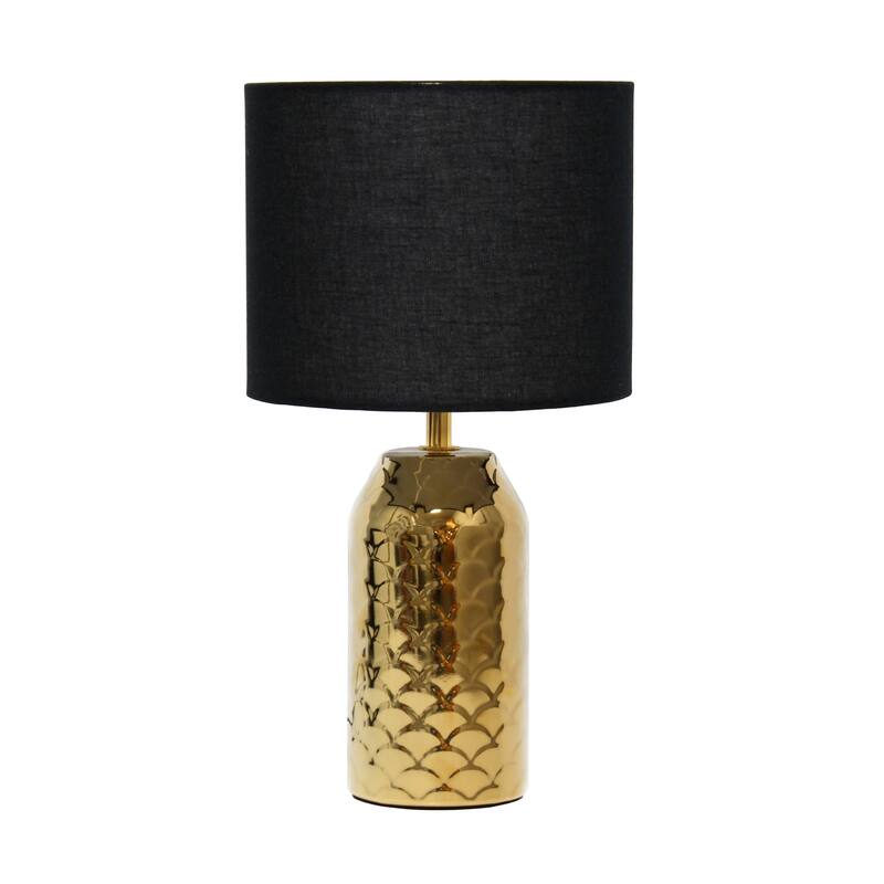 Mermaid Fishscale Porcelain Table Lamp with Black Drum Shade - 13.5" - Gold