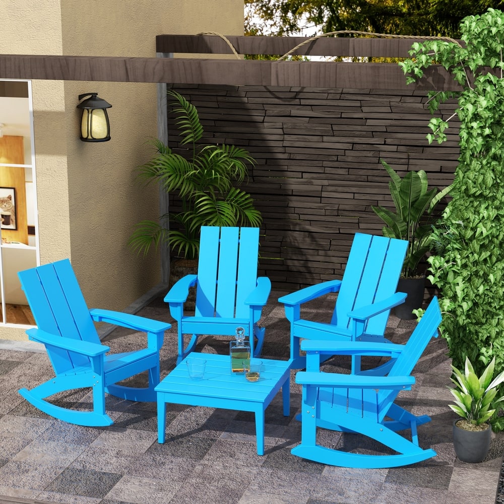Shoreside 5-Piece Poly All Weather Rocking Chair Conversation Set