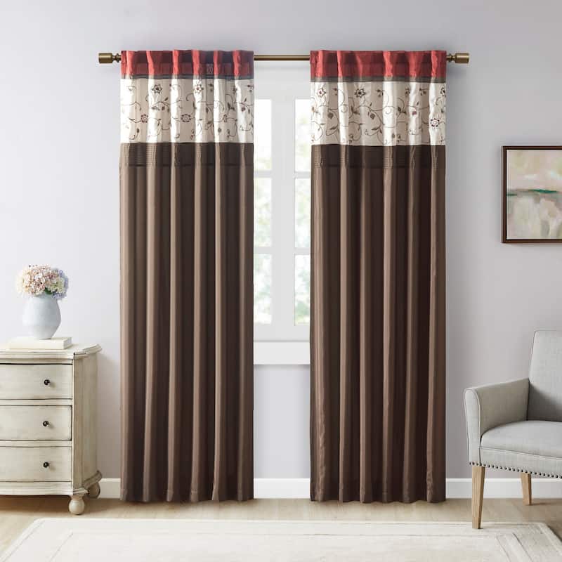 Madison Park Belle Embroidered Window Curtain Panel - Red
