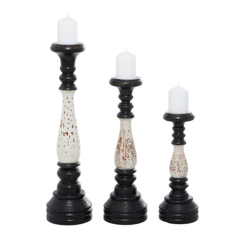 Black or Gray Aluminum Turned Style Pillar Candle Holder with White Accents (Set of 3) - S/3 20", 16", 12"H