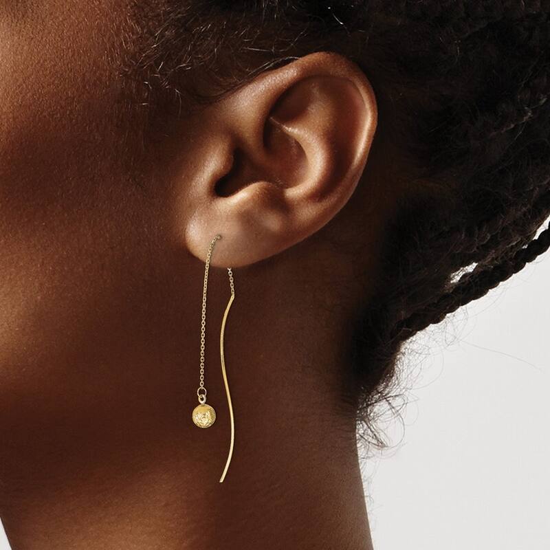 Curata 14k Yellow Gold Textured Bead Threader Dangle Earrings - 54.33x4.65mm