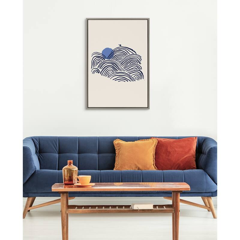 Kate and Laurel Sylvie Indigo Morning Framed Canvas by Hannah Beisang