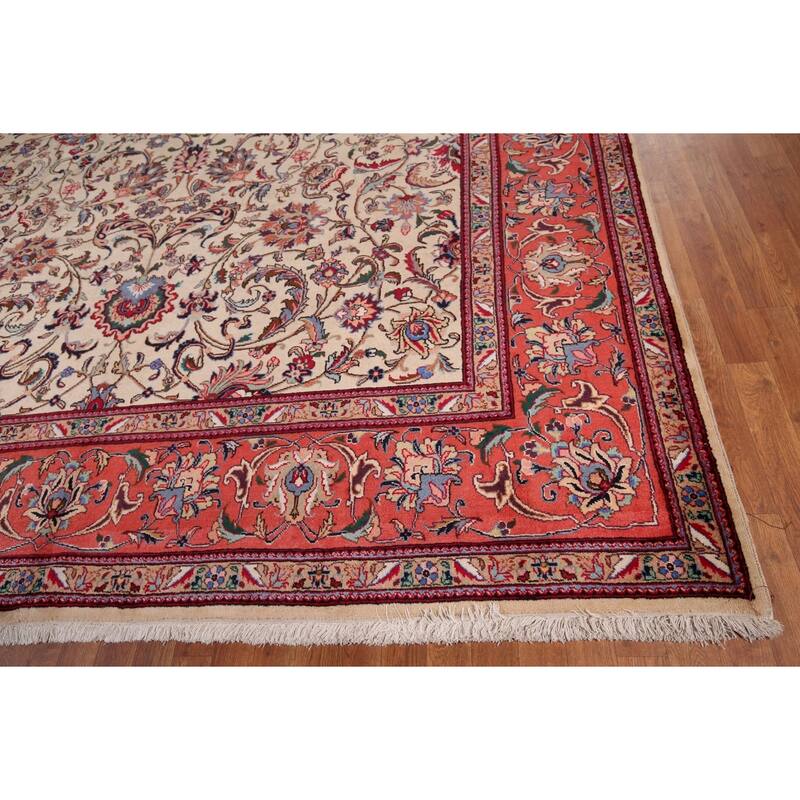 Signed Sarouk Vintage Persian Area Rug Handmade Wool Carpet - 9'10" x 12'6"
