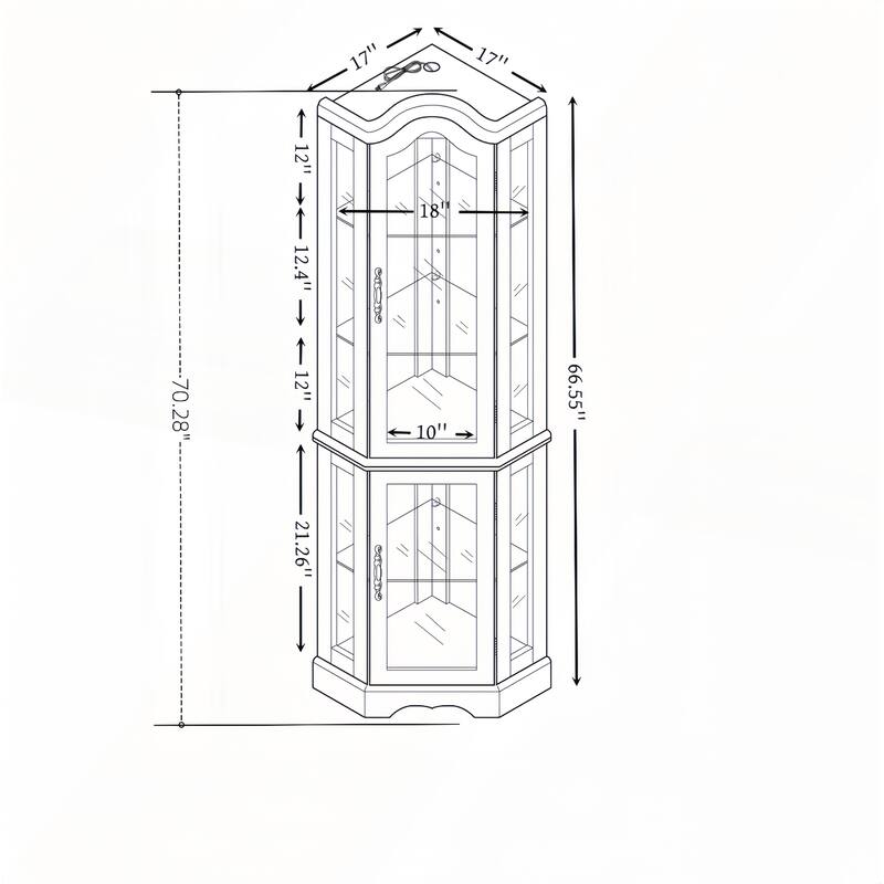 Lighted Corner Curio Cabinet with Tempered Glass Doors