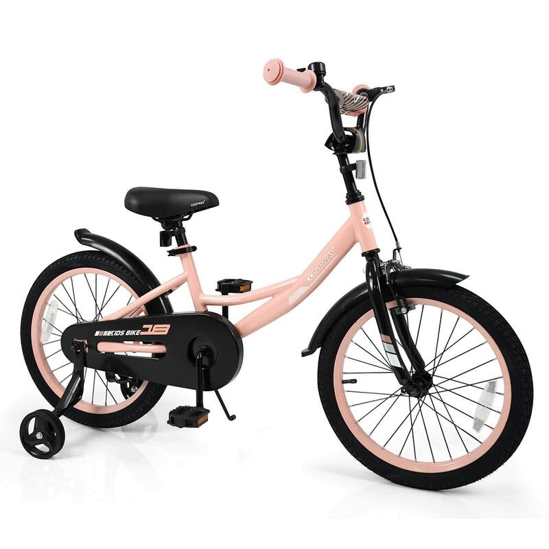 Costway 14" Kids Bike with Removable Training Wheels Adjustable Seat & - See Details - 18"-Pink