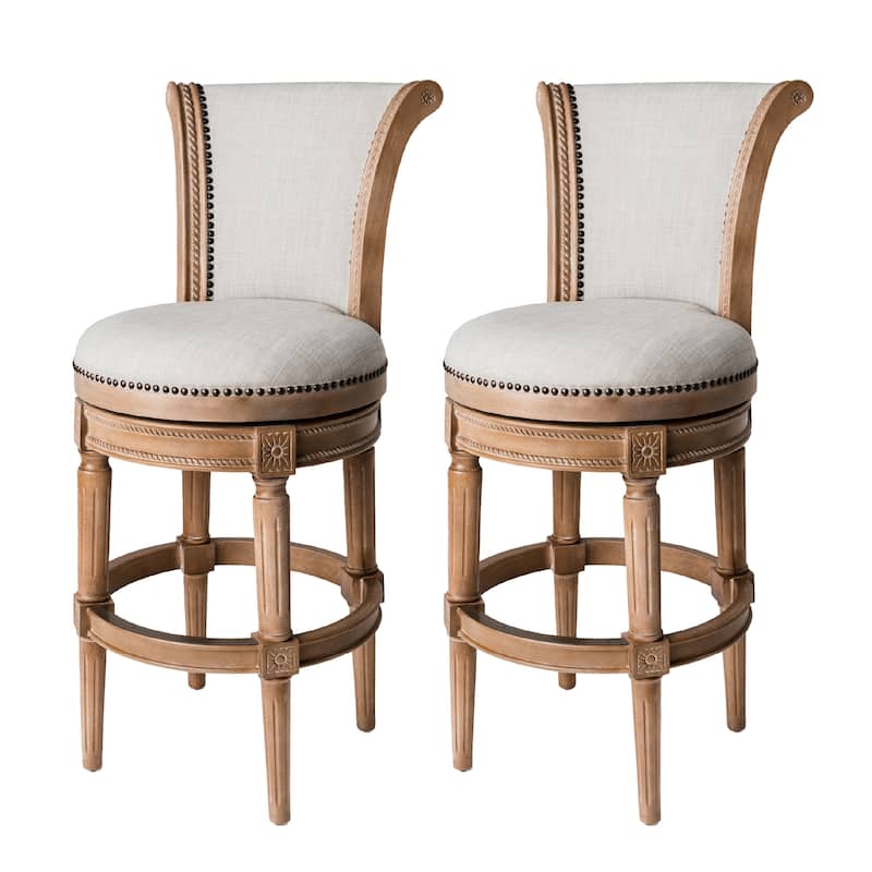 Maven Lane 31" Pullman Swivel Bar Height Kitchen Stool - Set of 2 - Fabric Weathered Oak