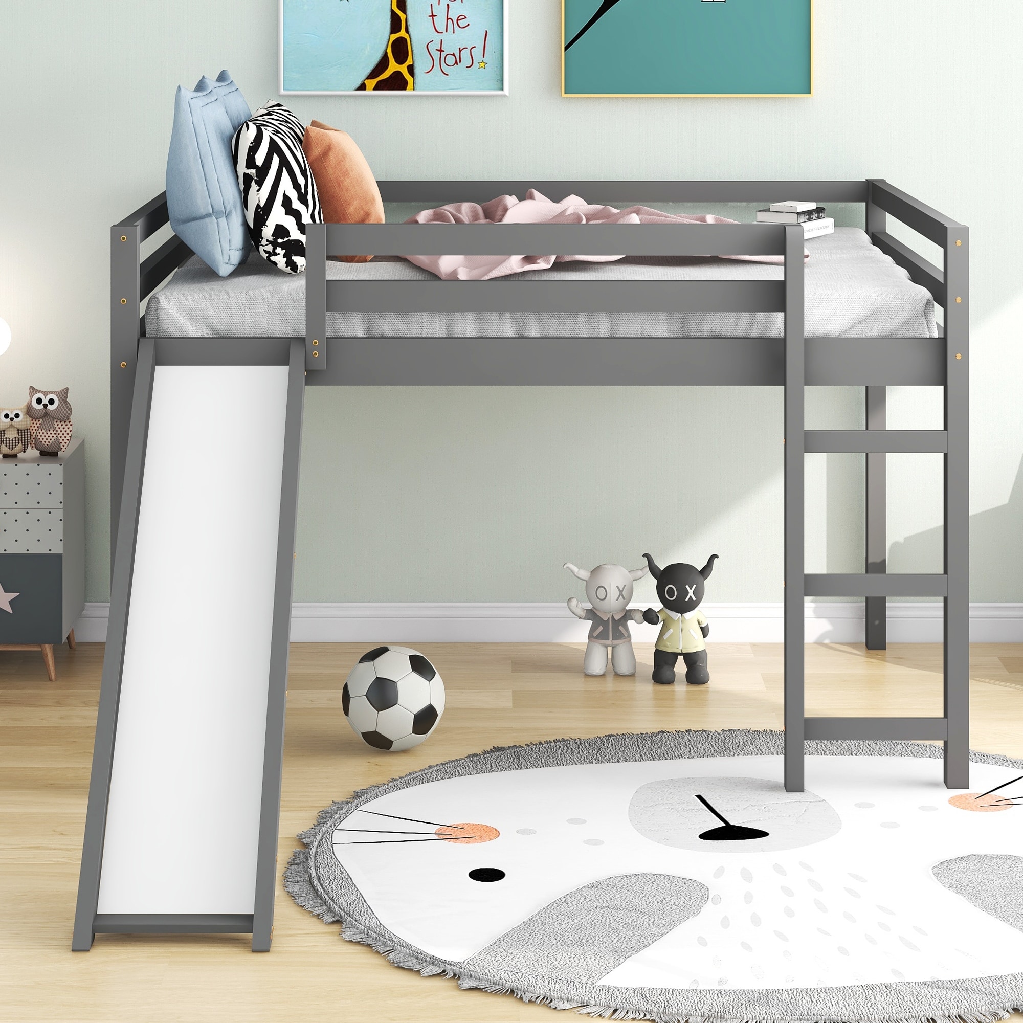 Full size loft sales bed with slide