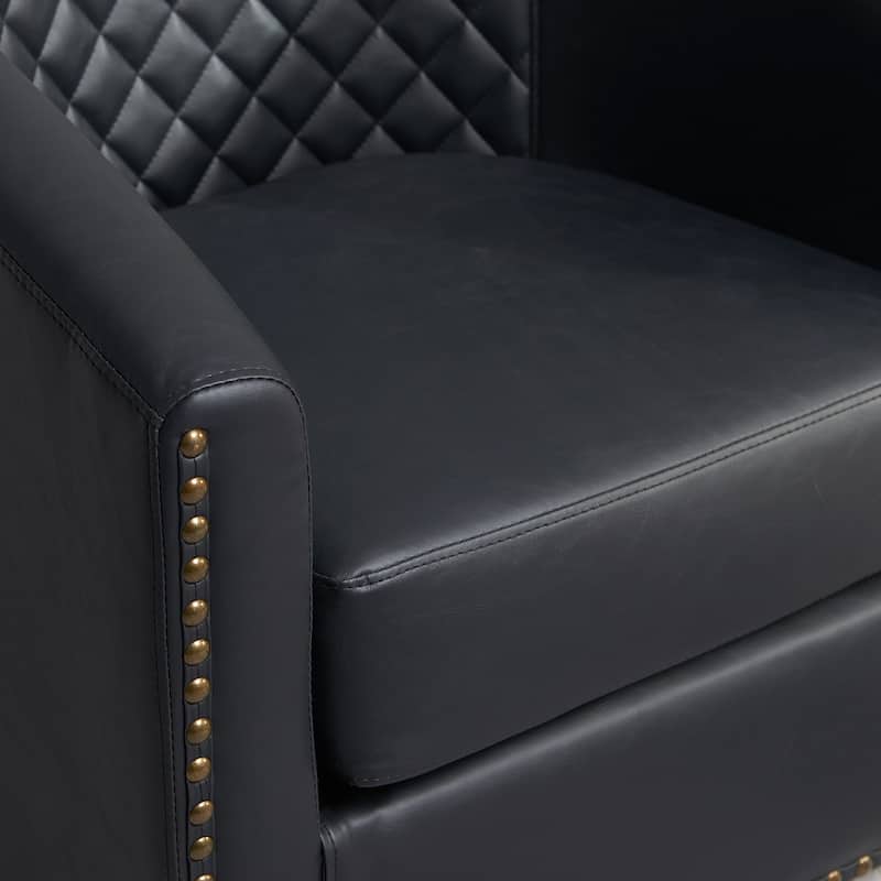 KINWELL 29" Wide Tufted PU Leather Swivel Barrel Chair (Set of 2)