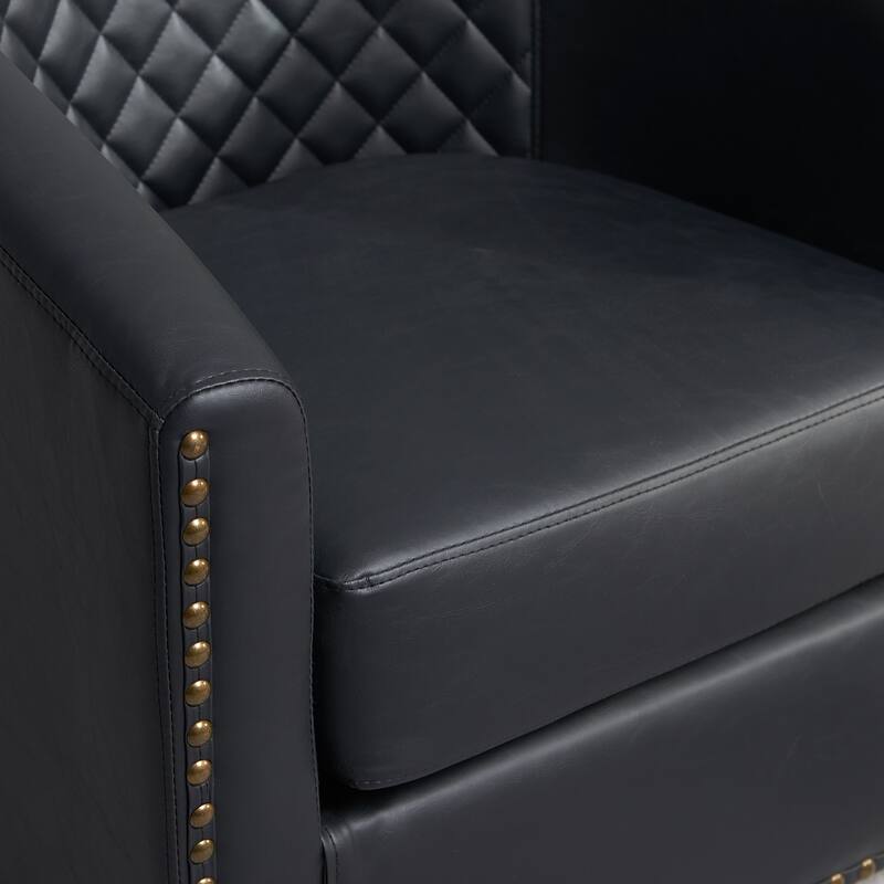 KINWELL 29" Wide Tufted PU Leather Swivel Barrel Chair