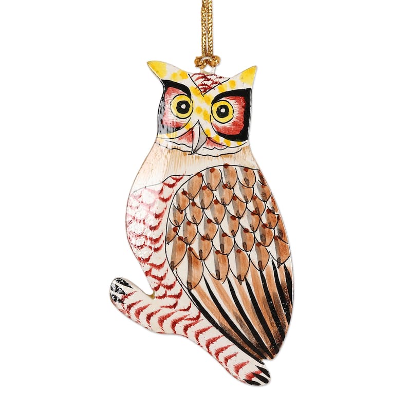 Novica Handmade Owl Be Home For Christmas Wood Ornaments (Set Of 6)