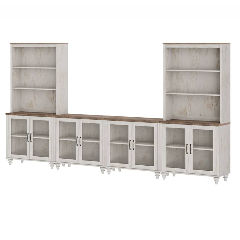 Rustic White Farmhouse TV Stand with Wooden Doors & Drawers