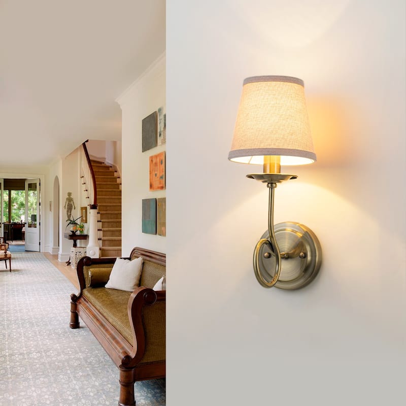 Antique Bronze Finish Wall Sconce with Trapezoid Linen Shade - 1-Light
