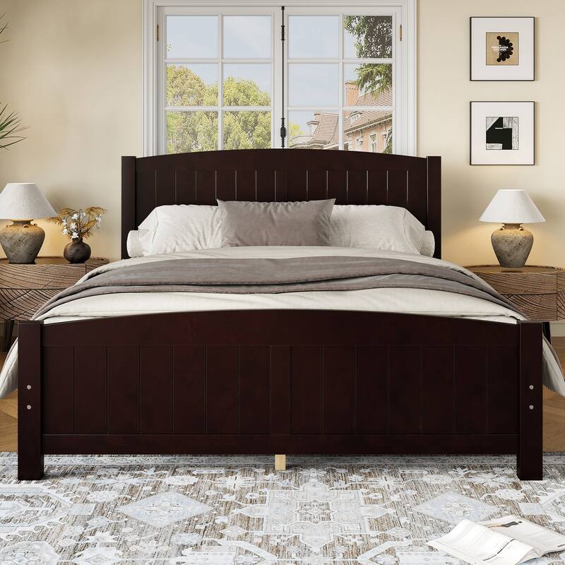 King/Queen/Full Size Platform Bed, Solid Wood Bed Frame with Support Slats, No Box Spring Needed, Sturdy Structure