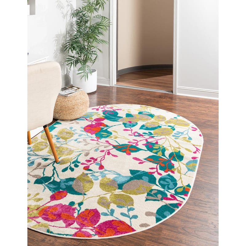 Contemporary Chorisia Collection Area Rug - 4'x6' Oval - Ivory