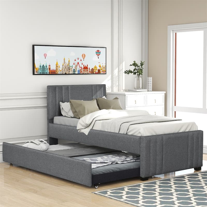 Merax Upholstered Platform Bed with Twin Trundle