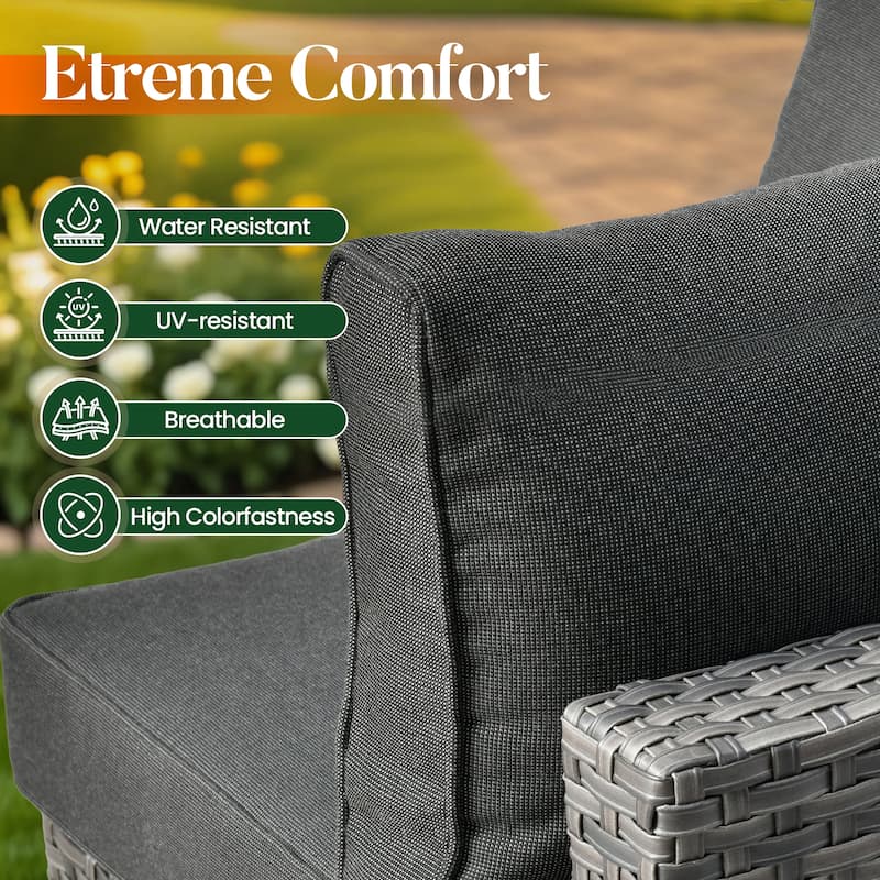HOOOWOOO 6-piece Patio Rattan Sectional Set with Fire Pit Table