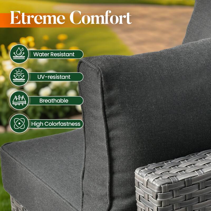 HOOOWOOO 8-piece Grey Wicker Patio Furniture Set Sectional Sofa with Fire Pit Table