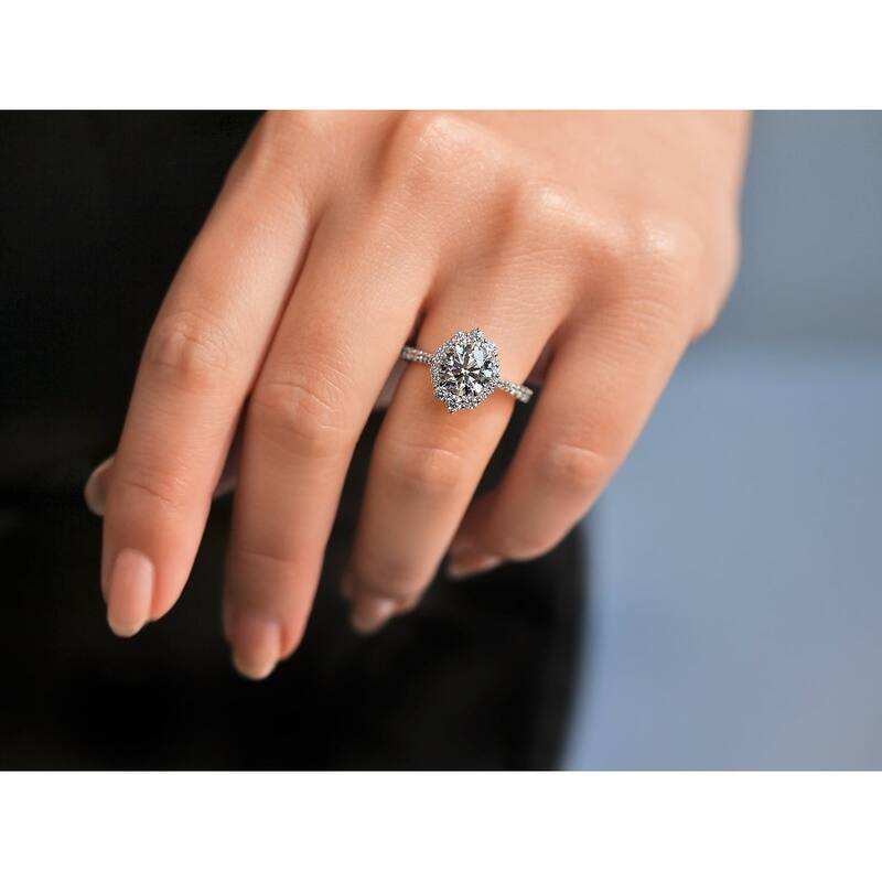 Kobelli 2.49 Carats Lab Grown Diamond IGI Certified 14k White Gold Rococo Halo Scalloped Basilica Ring