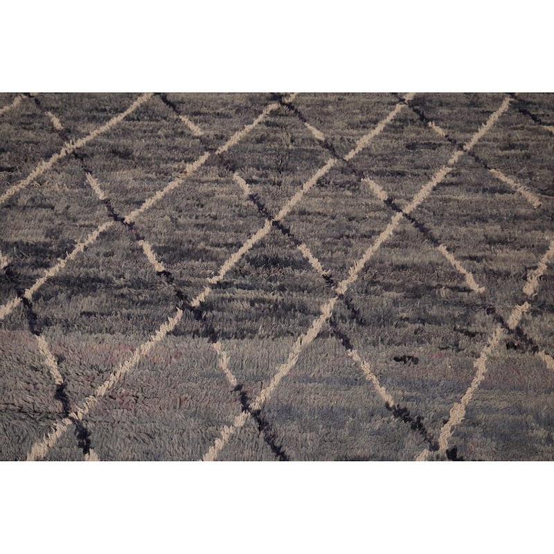 Grays & Blues Trellis Moroccan Area Rug Hand-Knotted Wool Carpet - 6'0" x 9'7"