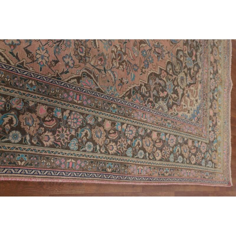 Traditional Pink Mashad Persian Vintage Rug Handmade Wool Carpet - 9'6"x 12'6"