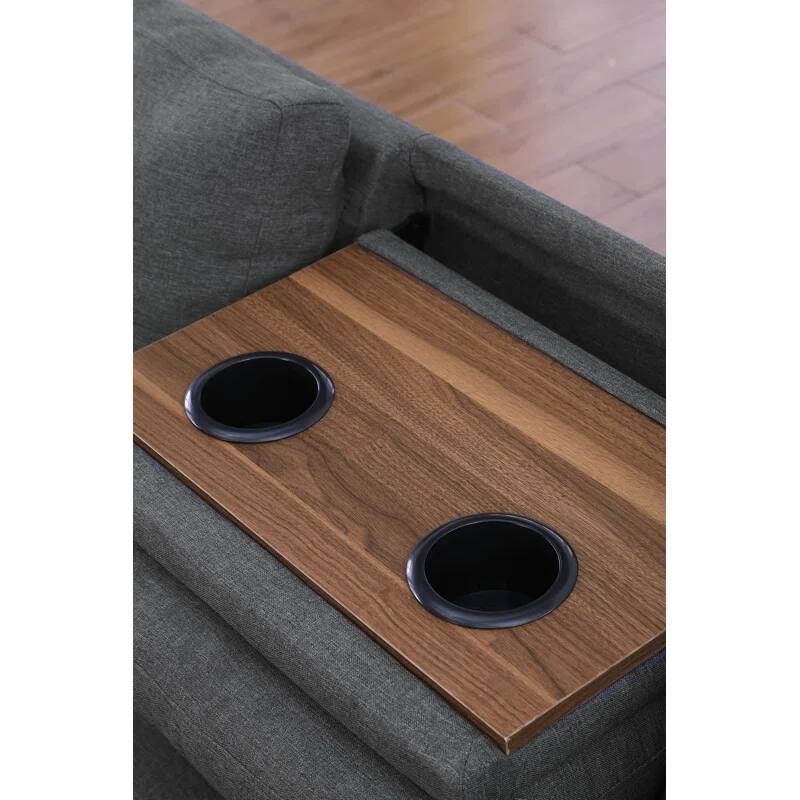 Cup - Holder Console - Featured Corner Sofa In Charcoal - Dark Gray 2pc