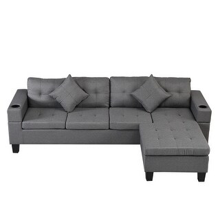 Linen Fabric Sectional Sofa Set L-shape 4 Seat Couch Set with Left or ...