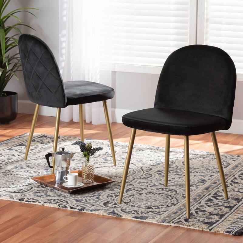 Velvet Dining Chairs Set of 2 - French Country Style, Gold Metal Legs, Upholstered Accent Chairs - 33.3