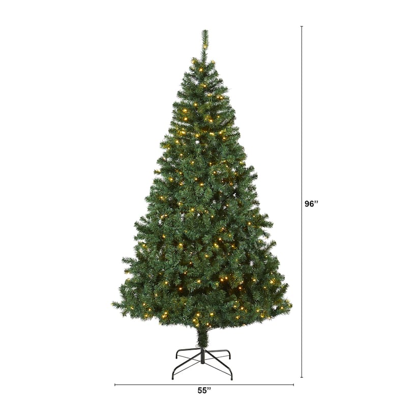 8ft. Artificial Christmas Tree with 450 Clear LED Lights - Classic Holiday X-Mas Centerpiece