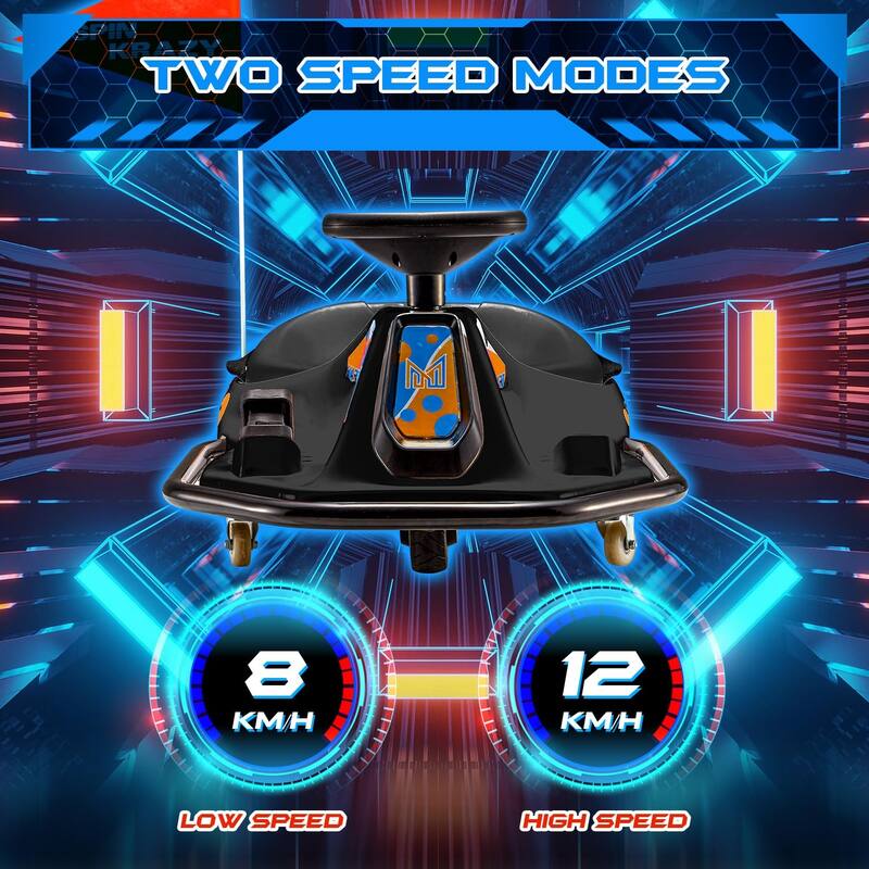 EROMMY Kids Electric Car with 360°Rotatable Universal Wheels, Kids Electric Toy Car with Acceleration Pedal, Music, Bluetooth