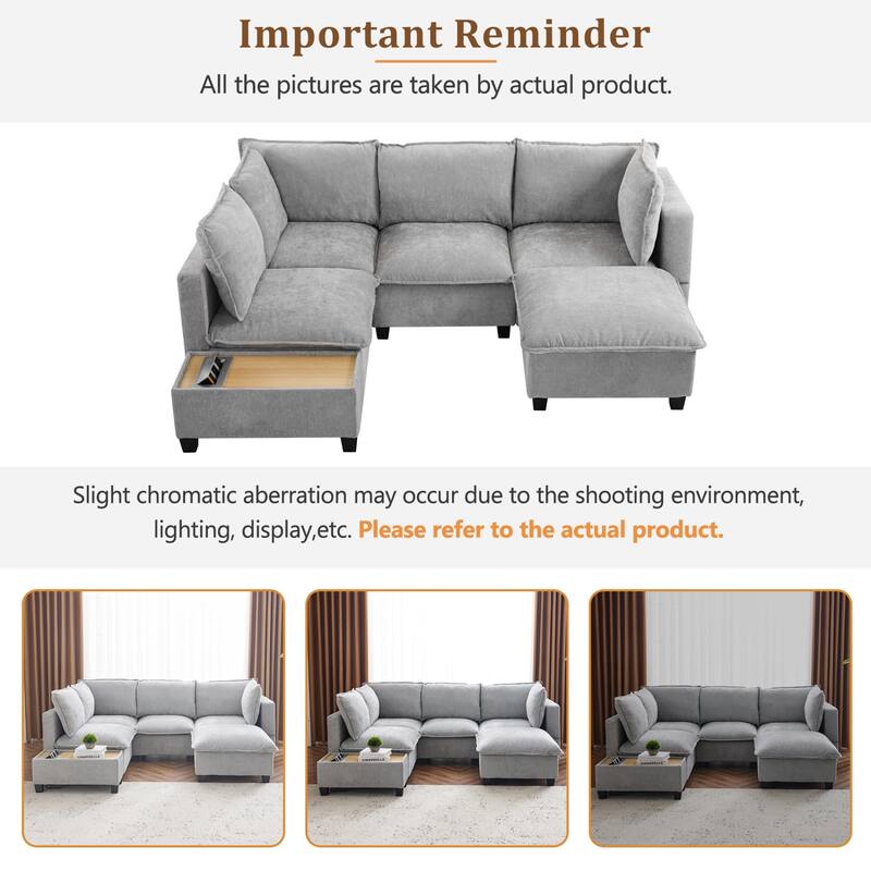 90" Modular U-Shaped Sectional Sofa with a Movable Ottoman,a Coffee Table with Hidden Charging Devices