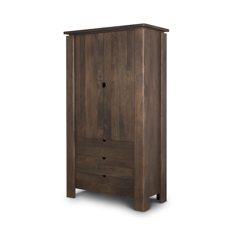 HomeRoots 40" Dark Brown Solid Wood Curio Cabinet With Two Doors And Three Drawers
