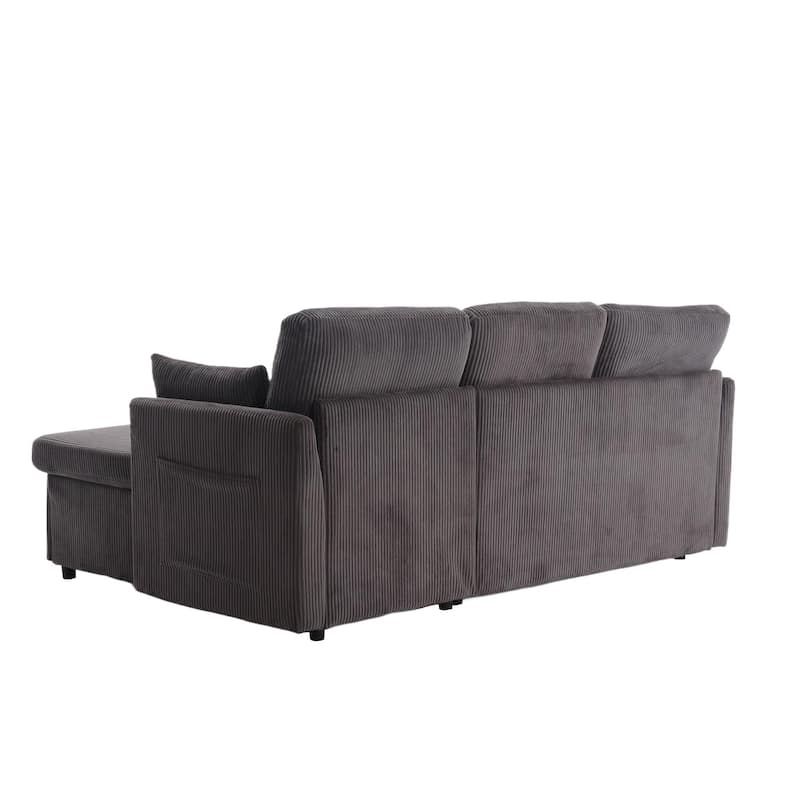 Corduroy/Chenille Upholstered L-Shaped Storage Reversible Chaise Sectional Sofa with Side Pocket