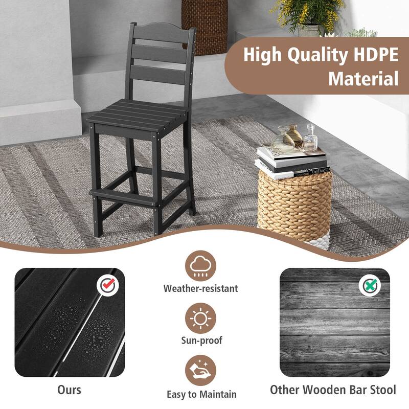 Costway Outdoor HDPE Bar Stool Patio Tall Chair Backrest Footrest All - See Details