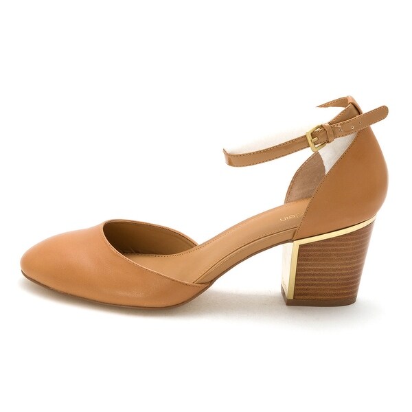 Calvin Klein Womens Calvin Klein Leather Round Toe Ankle Strap Classic Pumps - 10