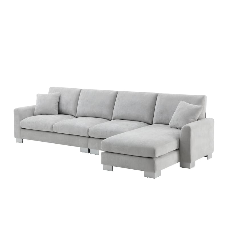119" Chenille L-Shaped Sectional Sofa with Chaise & Pillows