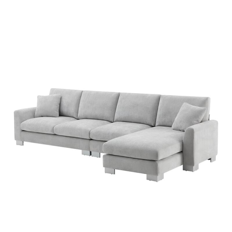 Grey 119" Oversized L-Shaped 5-Seater Sectional with Chaise and 2 Pillows for Living Room, Apartment, or Office