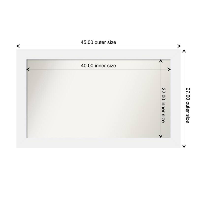 Corvino White Framed Non-Beveled Custom Wall Mirror, Bathroom Vanity Mirror - Outer Size: 45 x 27