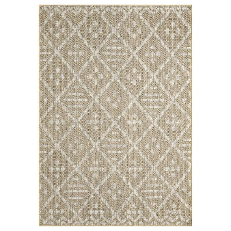 Terra by Obeetee Harvest Diamond Repeat Beige Rug - Natural/Criss Cross - 2'2" x 7'6"