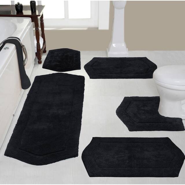 Home Weavers Waterford Collection 5 Piece Genuine Cotton Bath Rugs Set - Black