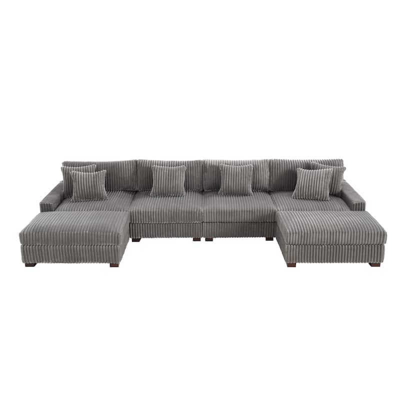 Anne 150" W Upholstered Plush Corduroy Modular Sectional Sofa