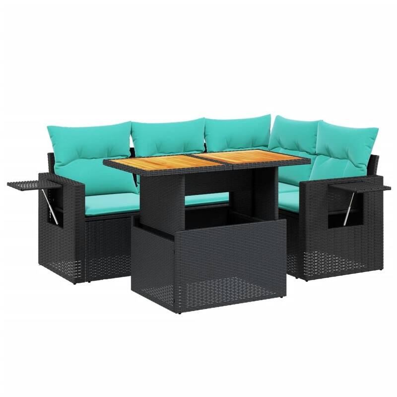 vidaXL Patio Sofa Set with Cushions Outdoor Furniture 5 Piece Poly Rattan