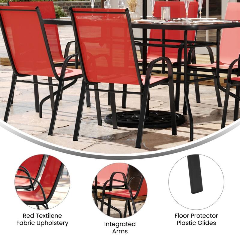 7-Piece Rippled Glass Outdoor Patio Table and Stacking Chairs Set